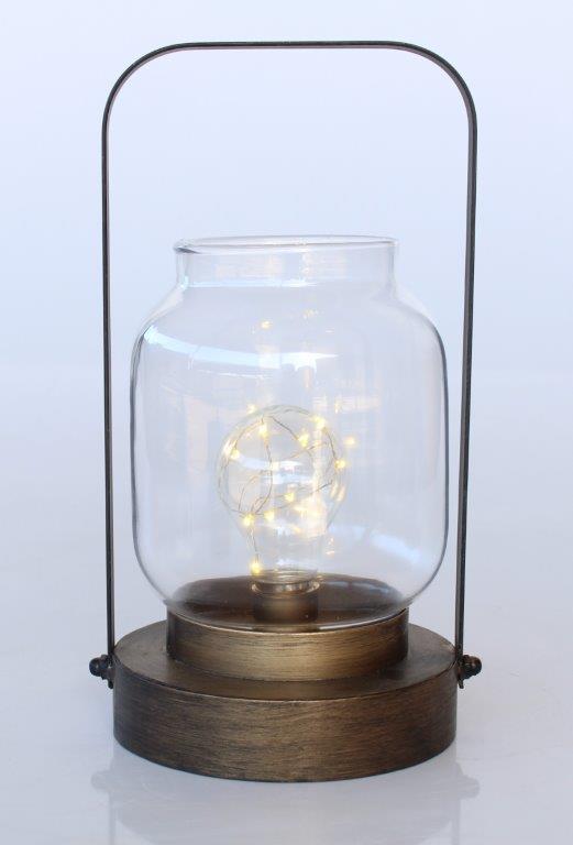 Led Battery Operated Glass Metal Lantern